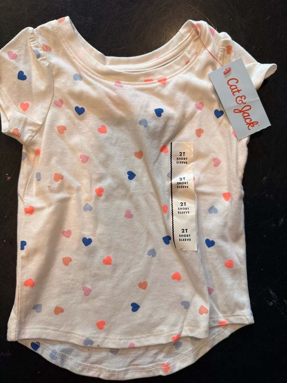 Cat & Jack Heart Print Shirt Size 2T White Multicolor Hearts